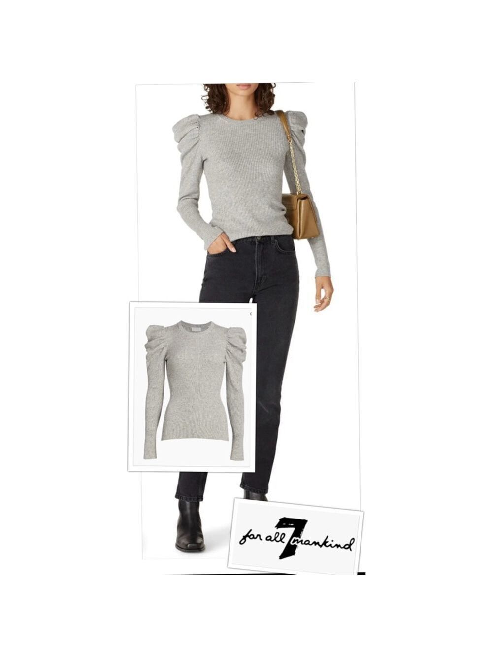 7 For All Mankind Romantic Ruffle ribbed-knit Buttery Soft Cashmere Sweater XS